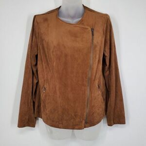 Women's J. Jill Moto Jacket Size Small‎ Petite Solid Acorn Brown